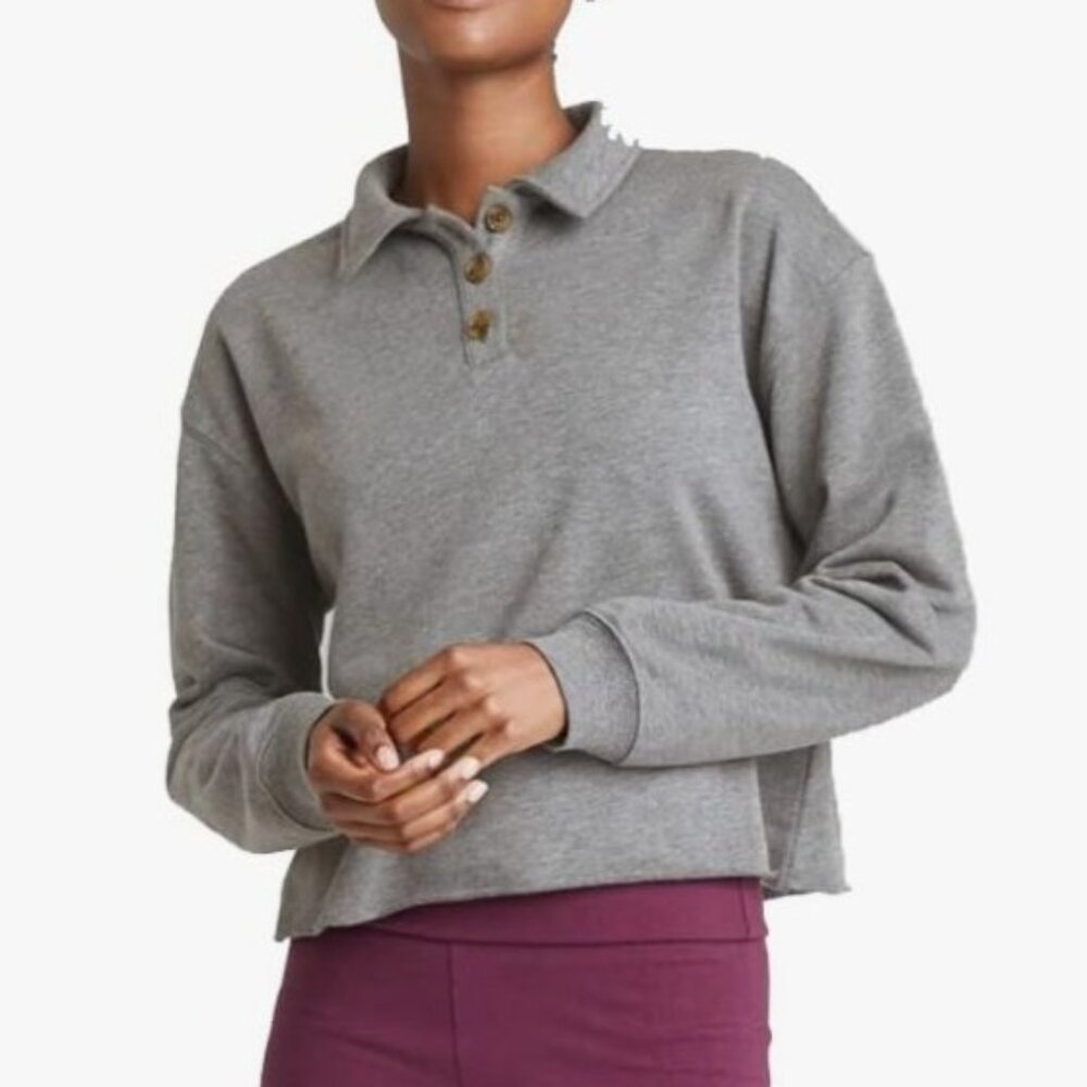 Wild Fable Cropped Collared Long Sleeve Polo Shirt Womens Small Heather Gray New